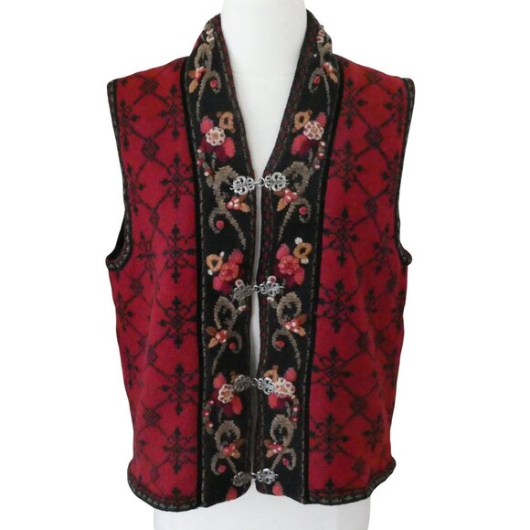 Icelandic Design Sweaters - vtg ICELANDIC DESIGN wool blend vest sz L floral trim